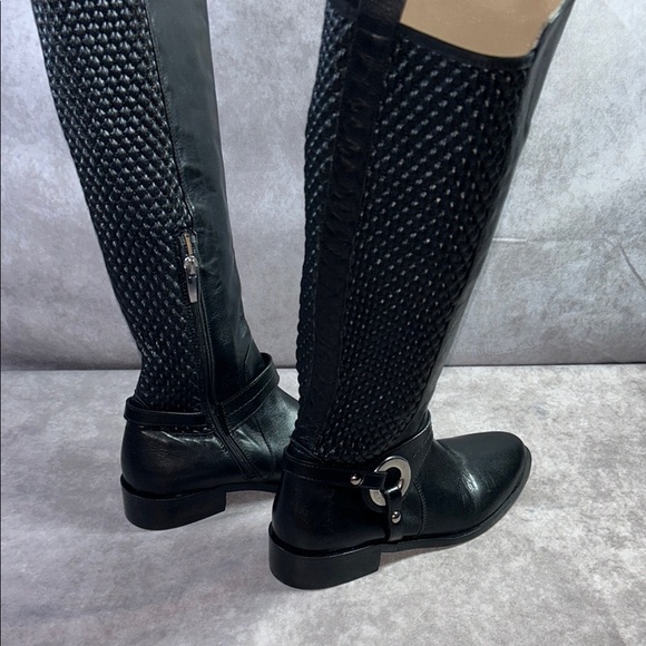 Ron White EUC Women Black Leather Knee-High Boots Sz EU 36 Quilted Cushioned - Picture 7 of 16
